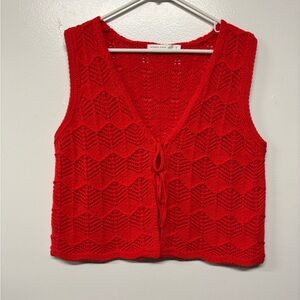 Altar''d State Red Crochet Knit Front Tie Vest Size Large